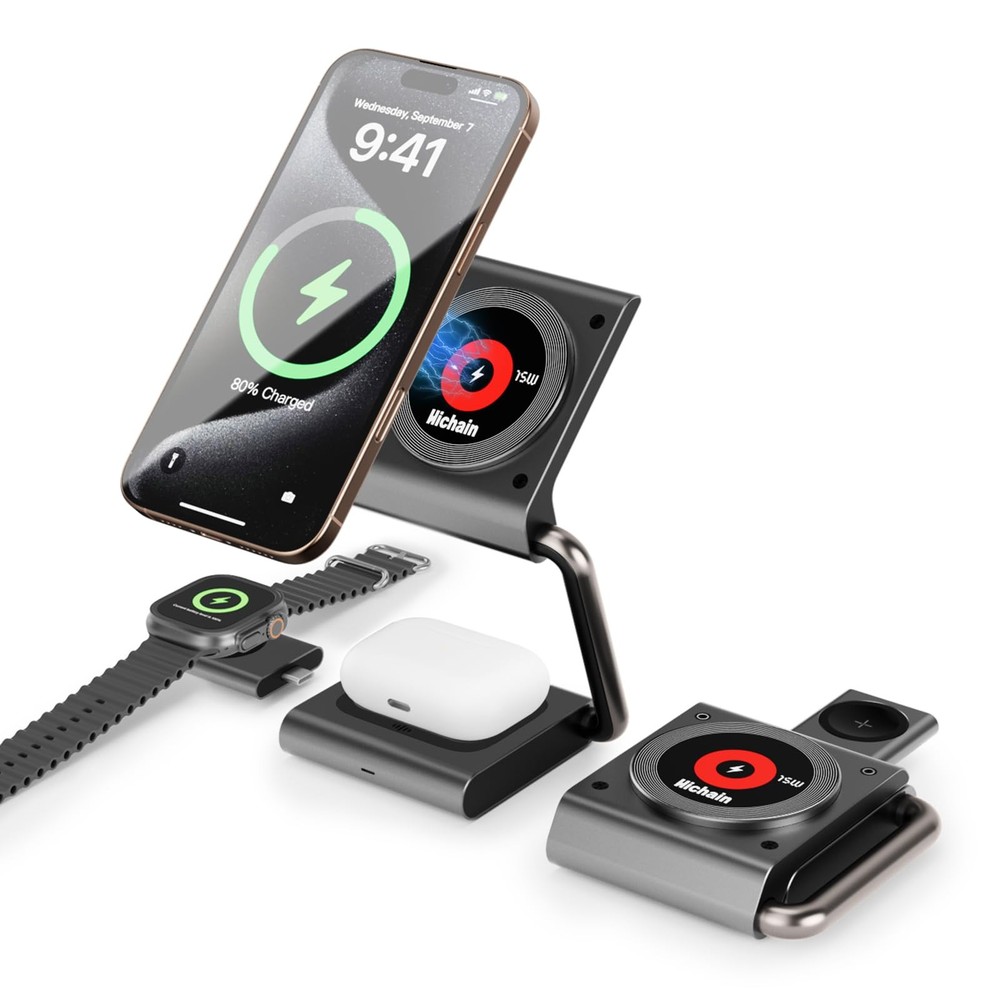 Magnetic 3-in-1 Wireless Charging Station with 15W MagSafe Stand