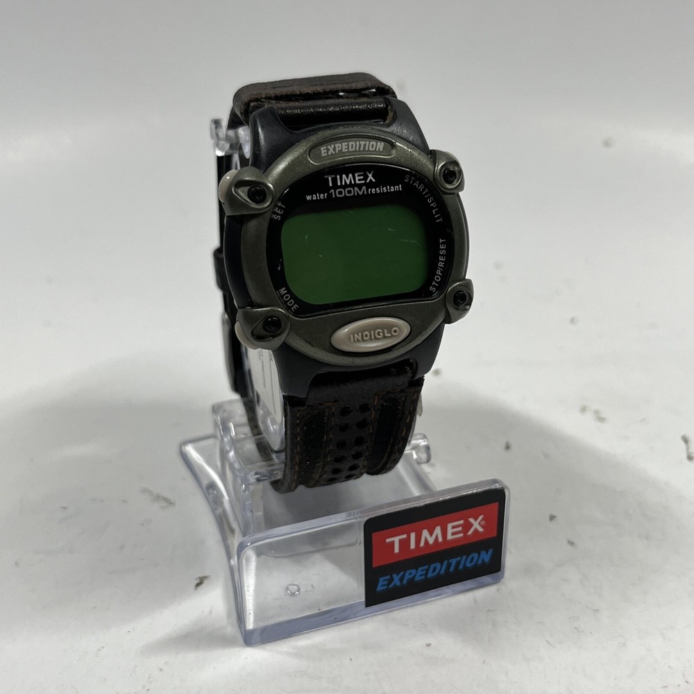 Timex Expedition T48042 Mens Watch Black Resin Case Brown Leather Strap