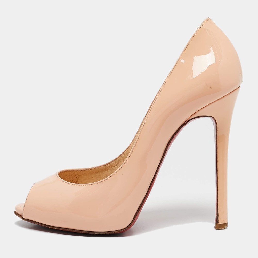 Christian Louboutin Peach Pink Patent Leather Flo Peep Toe Pumps Size 35