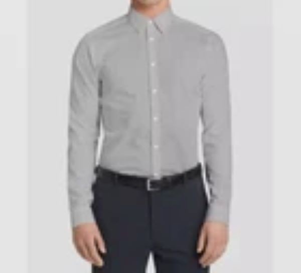 CALVIN KLEIN Herringbone Gray Dress Shirt Steel+ Cotton Extra Slim Fit L 16 1/2