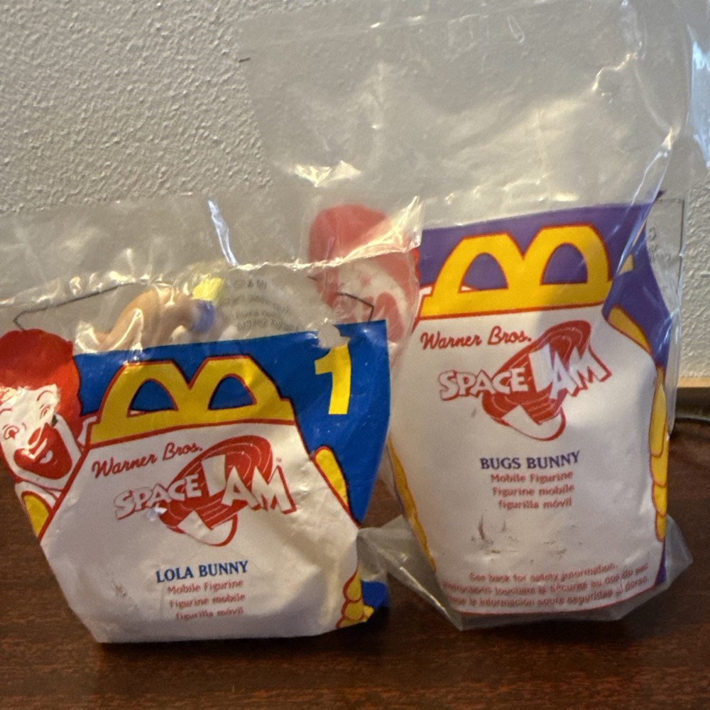 1996 McDonald's Space Jam Looney Tunes Lola Bunny & Bugs Bunny Figures New Sealed