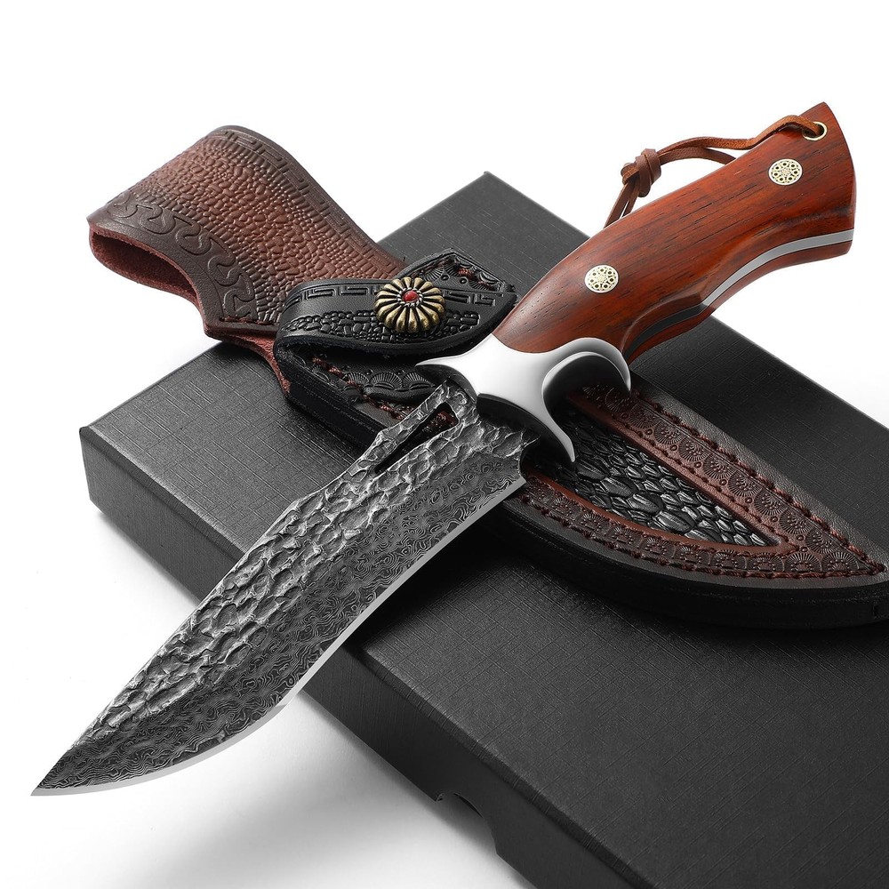 Damascus Hunting Knife Handmade VG10 67-Layers Damascus Steel Bowie Knife wit...
