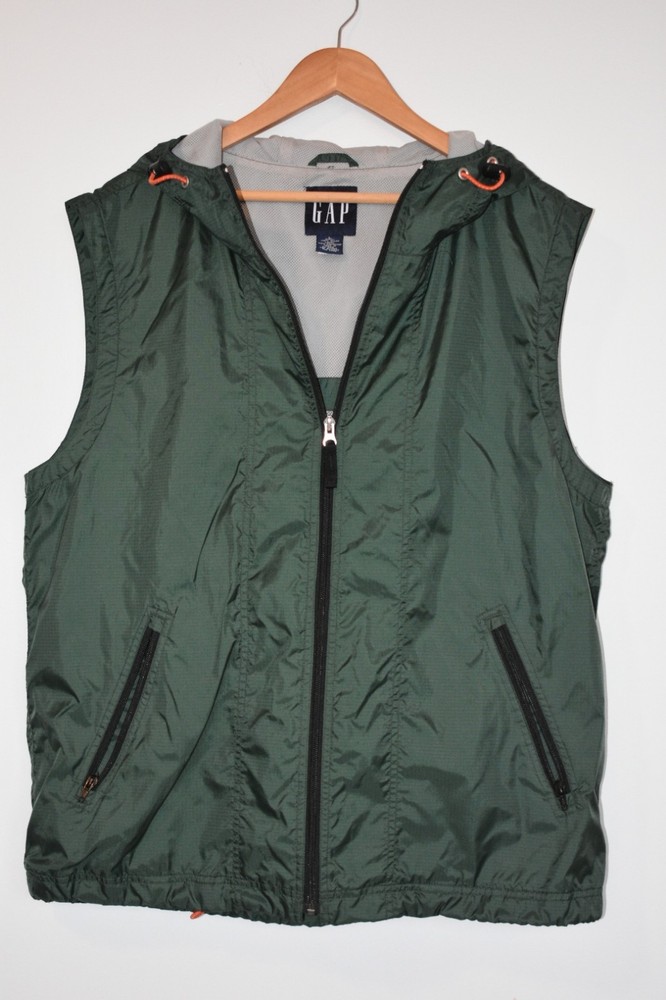 Gap Vintage Y2K Mens Green Vest With Hood Gap Size L Sleeveless Vented