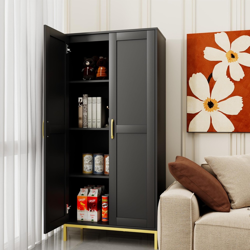 Kintaoourss Tall Kitchen Pantry Cabinet with 2 Doors and Adjustable Shelves for Storage