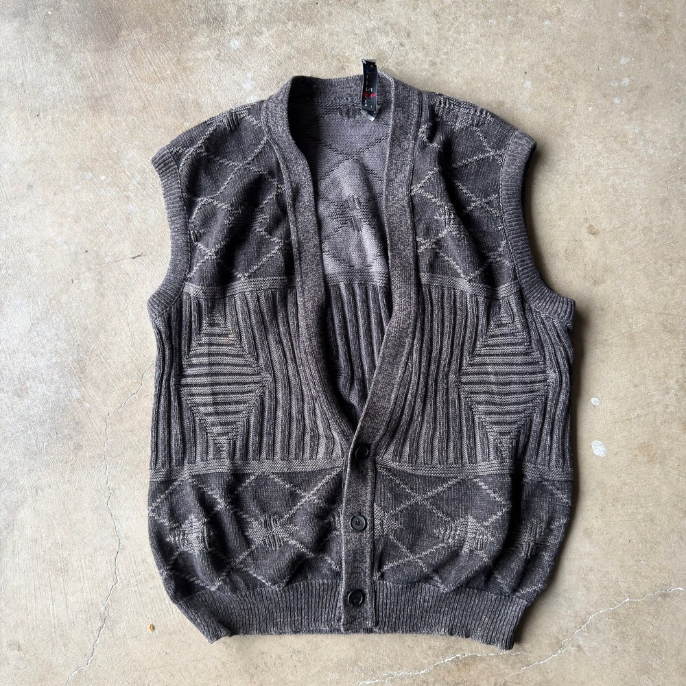 Vintage Jantzen Sweater Vest Cardigan Gray 90S Usa Large Geometric
