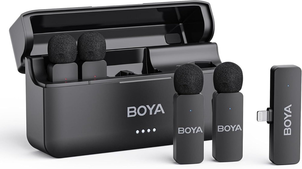 BOYA BY-V4D Wireless Lavalier Microphone for iPhone iPad with Charging Black