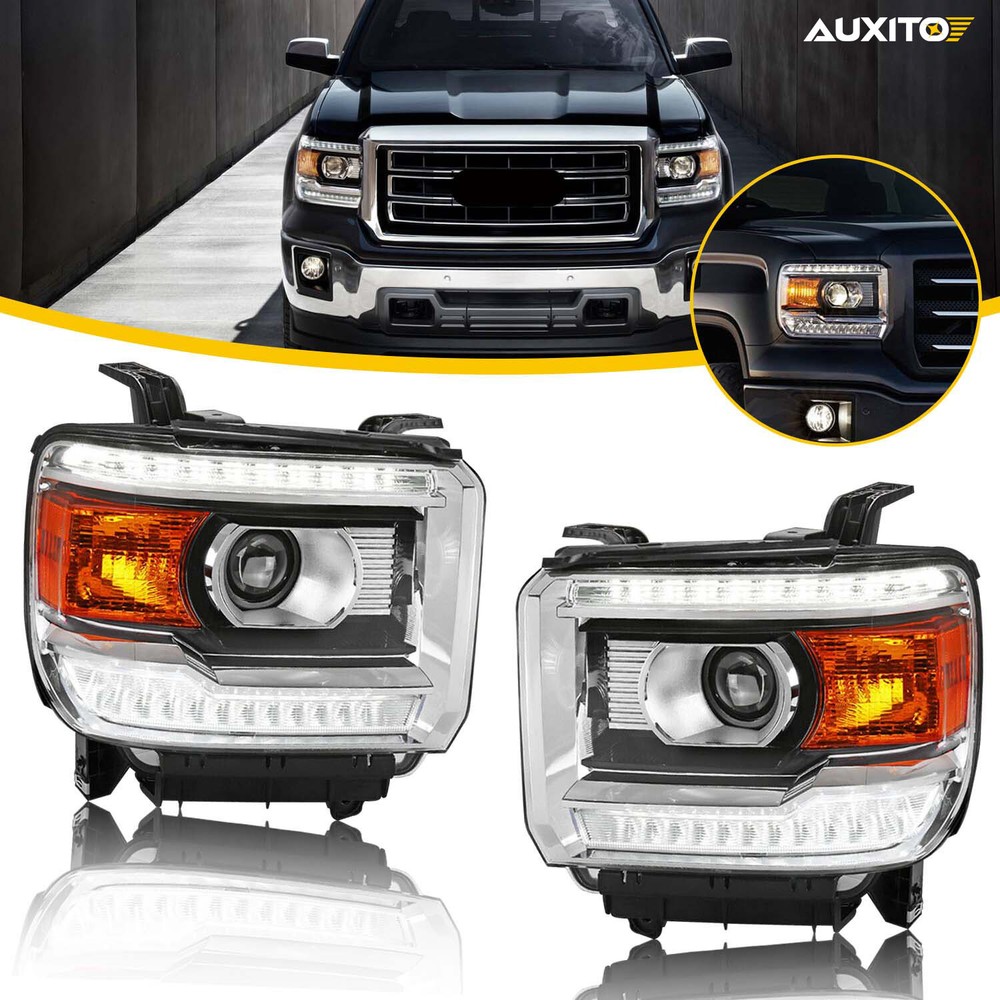 OE Style LED DRL Head Lights Lamps For 2014-2018 GMC Sierra 1500 2500 3500 EOV