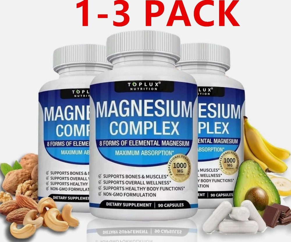 3X Toplux Nutrition Magnesium Complex 1000mg Supports 8 Elemental Magnesium