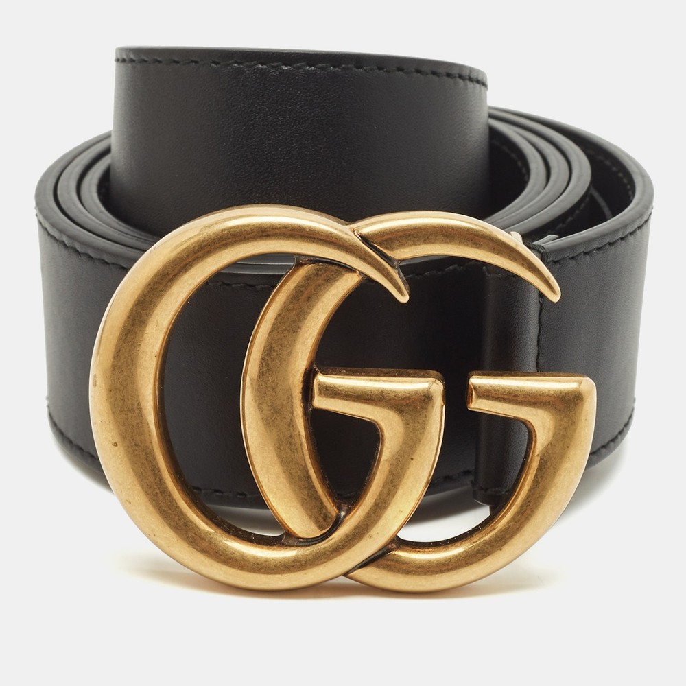 Gucci GG Marmont Black Leather Belt with Wide Buckle 95CM