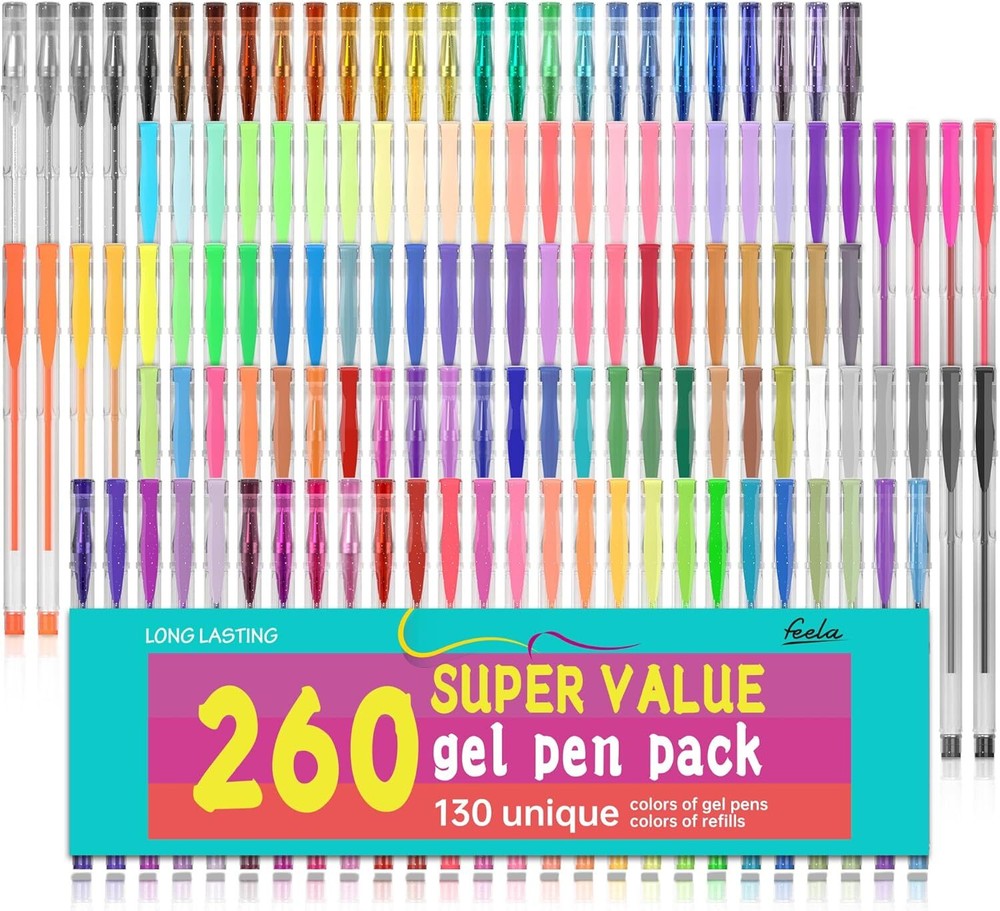 feela Gel Pens Set, 260 Pack 130 Colored 130 Colors With 130 Refills