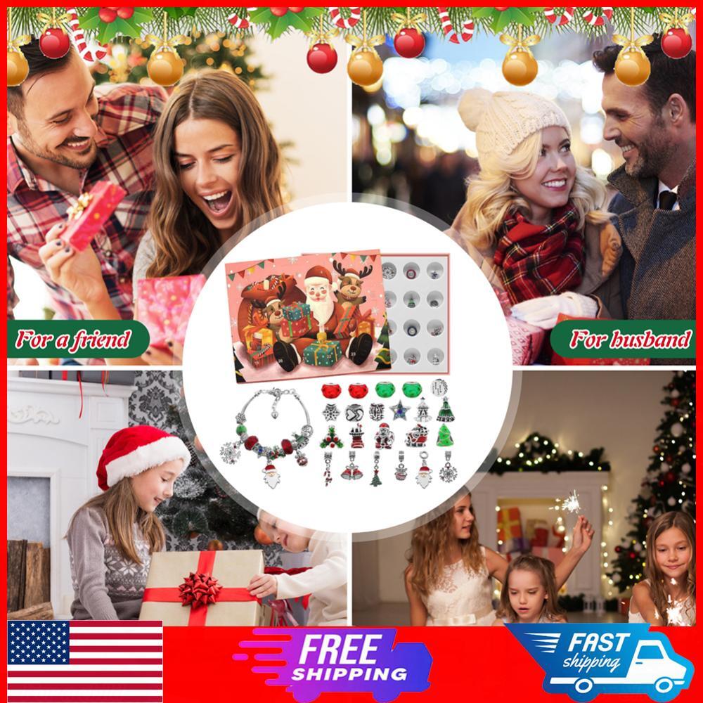 Christmas Countdown Advent Set Xmas Elements DIY Bracelet Craft for Kid Birthday