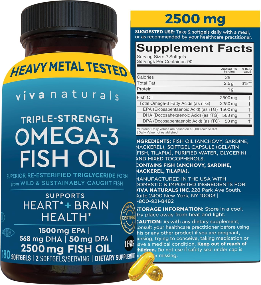 Omega 3 Fish Oil Supplement - 2500 Mg Triple Strength Fish Oil Pills with Re-Est