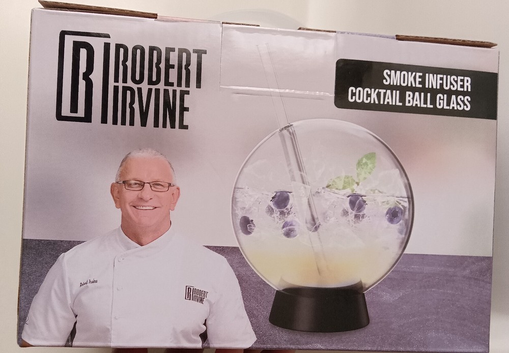 Robert Irvine Smoke Infuser Cocktail Ball Glass with Clear Straw for Unique Drinks