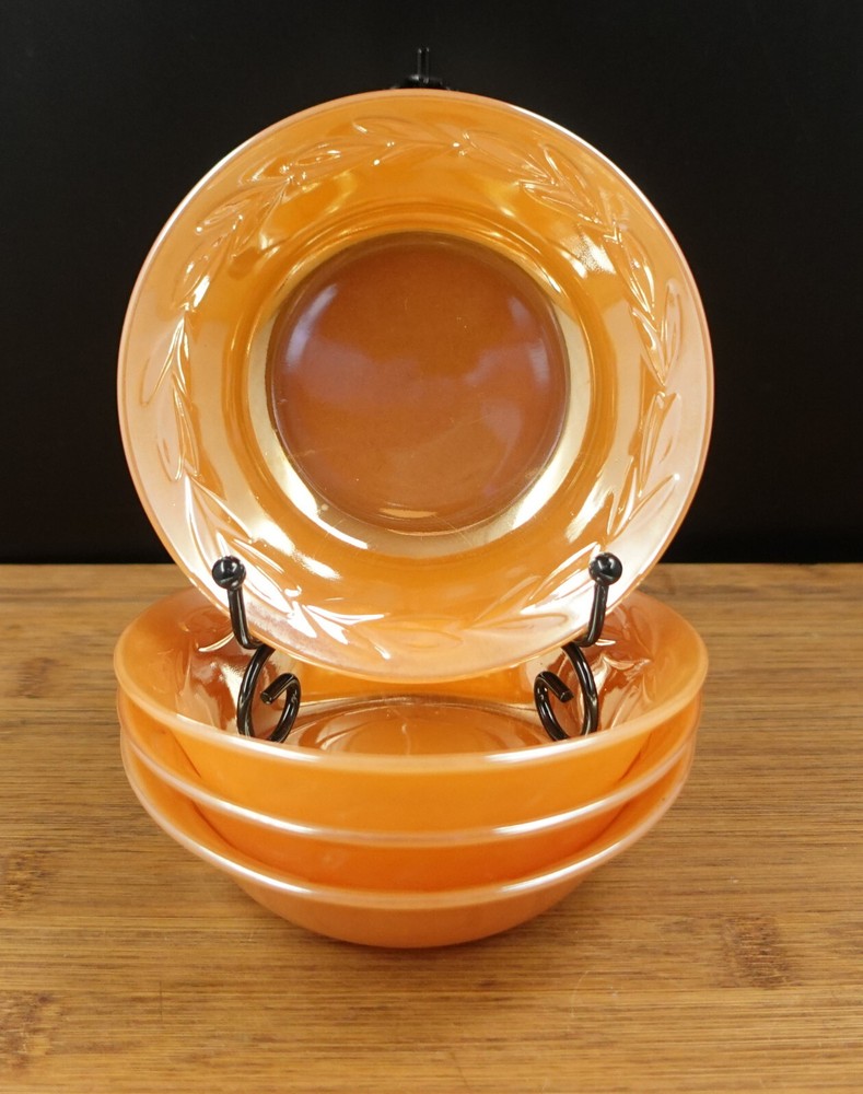 4 Fire King Peach Lustre Laurel Fruit Dessert Bowl 4.875 in diameter