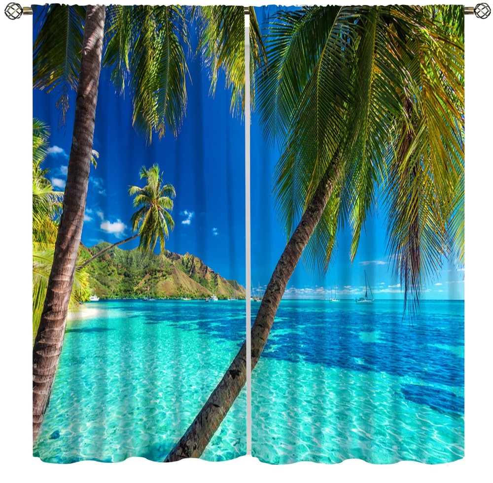 Ocean Palm Tree Curtains for Home Decor, Summer Tropical Beach Hawaiian Theme...