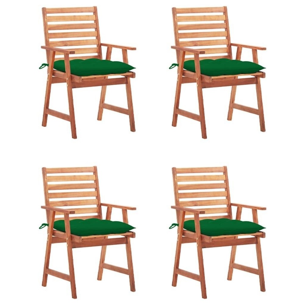 4-Piece Acacia Wood Patio Chair Set in Brown & Green - Polyester Cushions  
