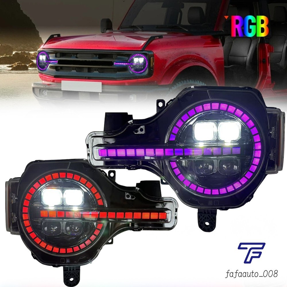 LED Projector Headlights Assembly For Ford Bronco 2021-2024 Front Lamp W/RGB DRL