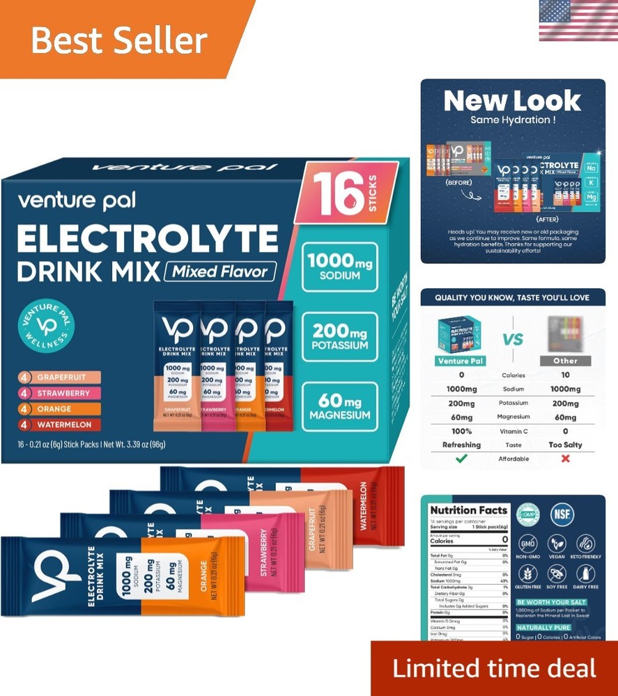 High Sodium Electrolyte Powder for Hydration - 16 Single Serve Sticks