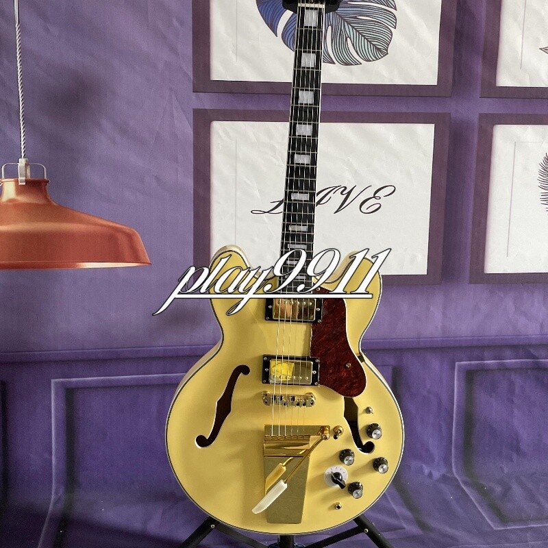 Custom ES-Style Semi-Hollow Electric Guitar with HH Pickups & Gold Hardware