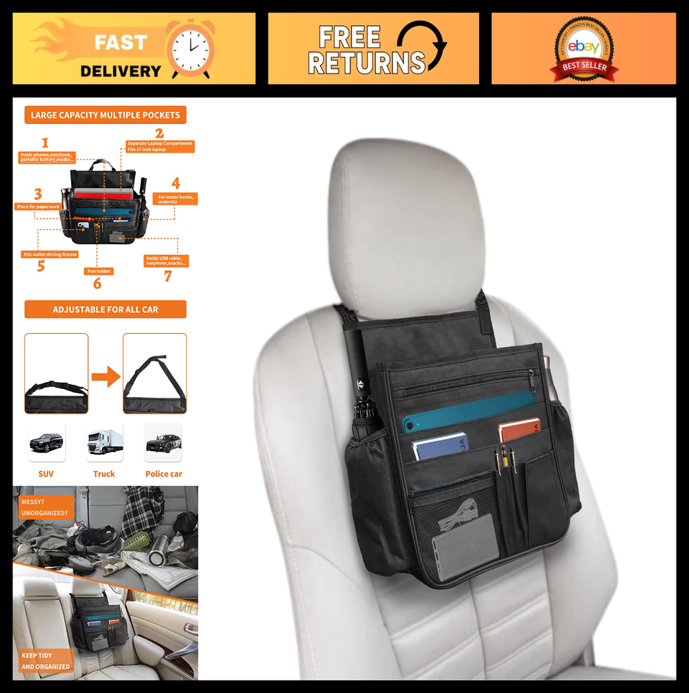 Car Backseat Organizer with Multiple Pockets & Cup Holders, Front Seat Storage B
