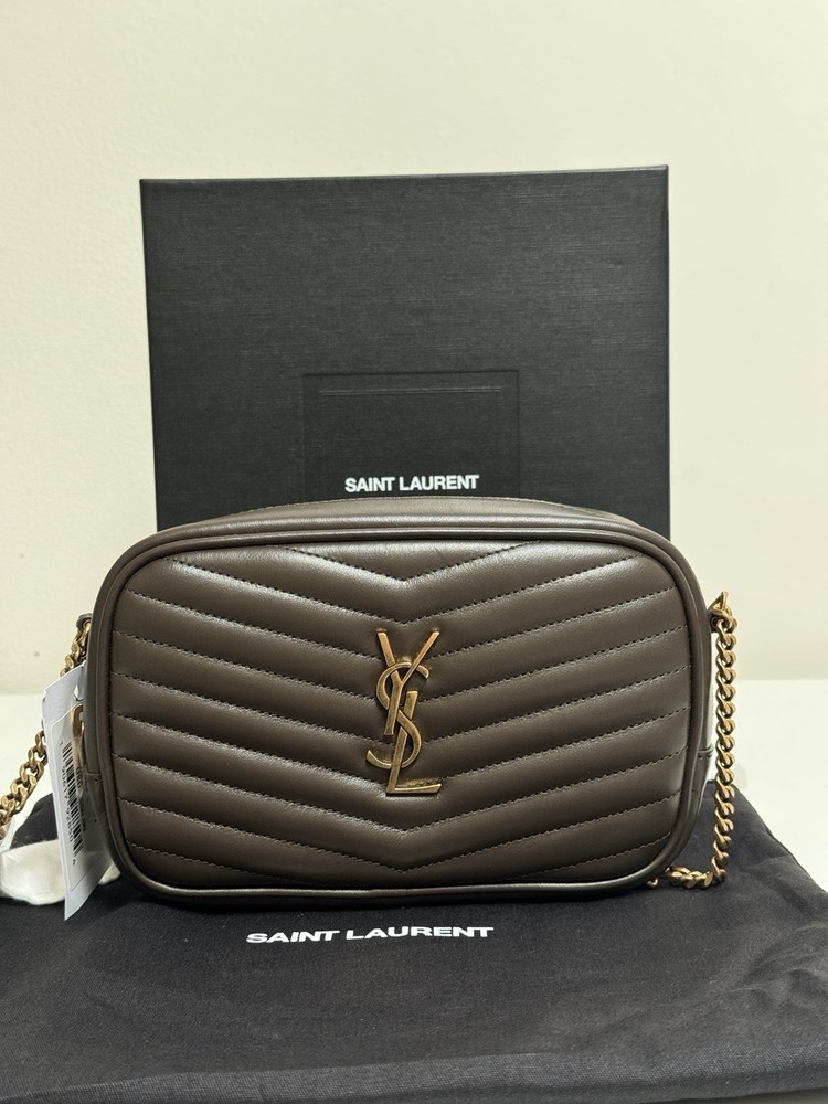 Saint Laurent Mini Lou Brown Leather Crossbody Bag with Chain Strap