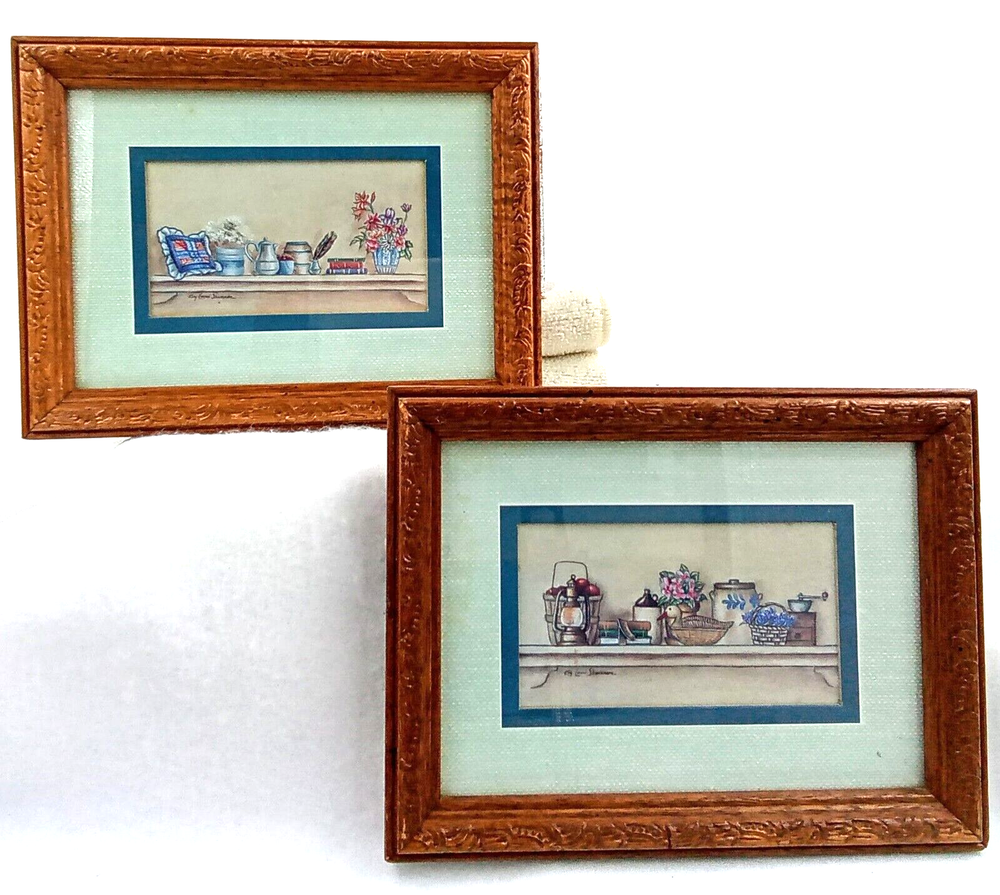 Home Interiors Kay Lamb Shannon Wood Carved Frames Country Shelf Scene Set of 2