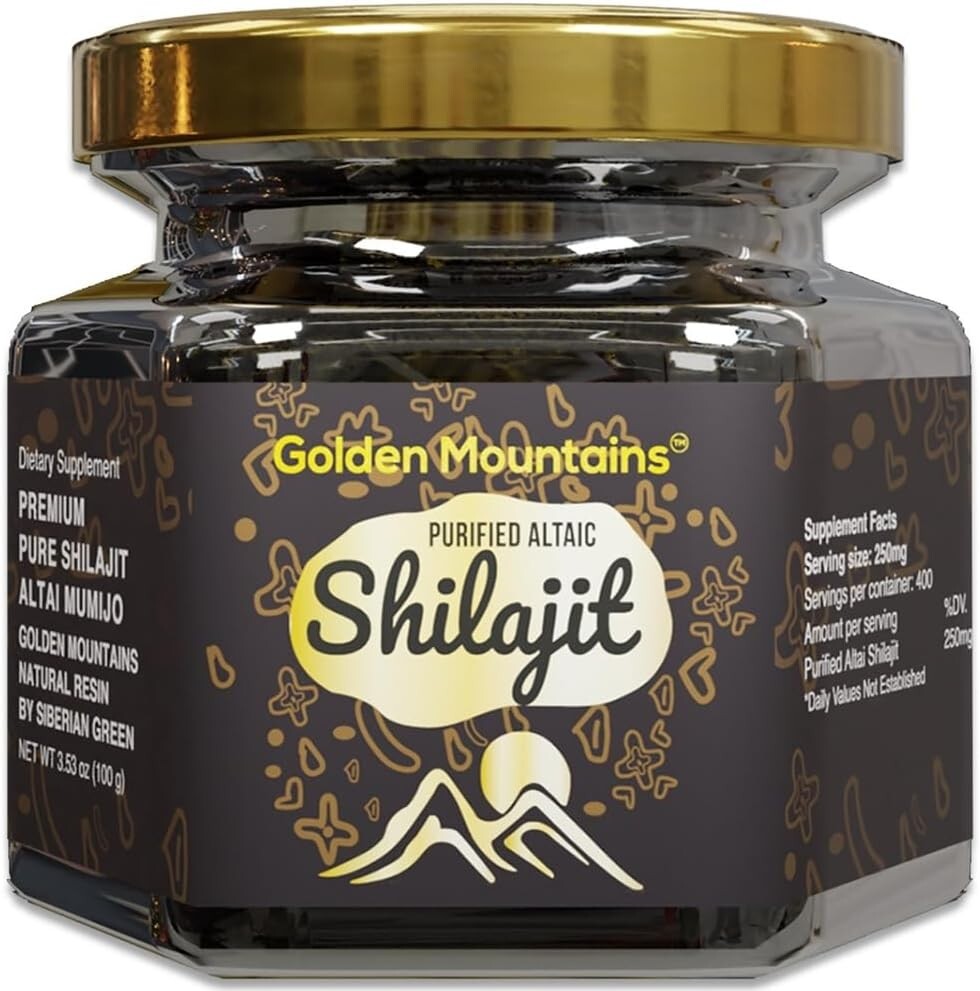 Golden Mountains Shilajit Resin 100g – Organic Energy Booster with Spoon