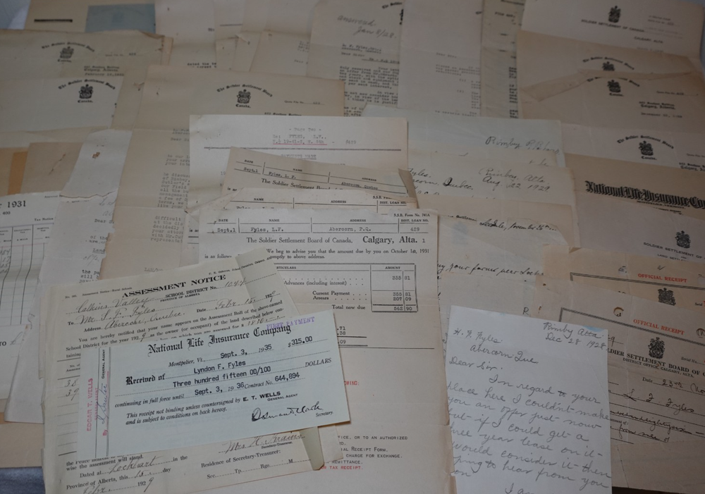 Lyndon F. Fyles Canada Soldier Settlement Board 1928-35 Abercorn Que Papers Lot
