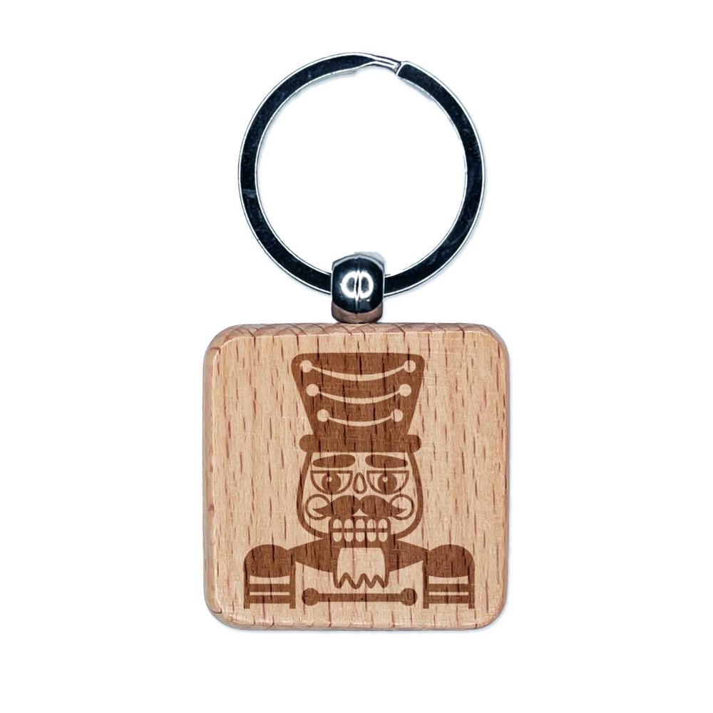 Nutcracker Christmas Engraved Wood Square Keychain Tag Charm
