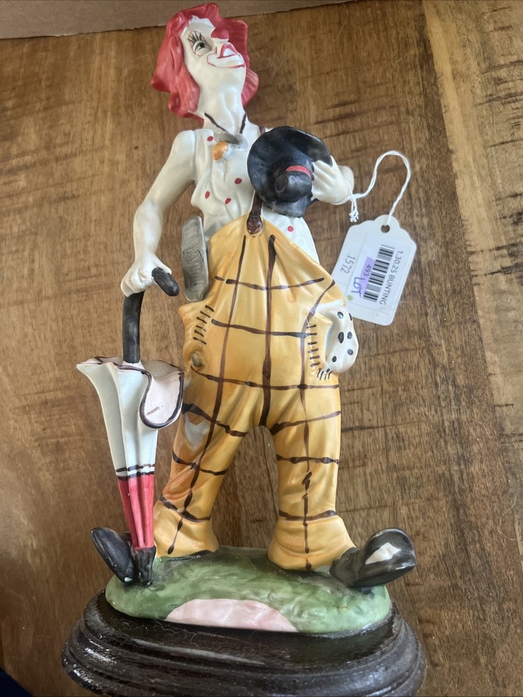 Vintage 11.5 Pucci Arnart Clown Hobo Umbrella Figurine Statue