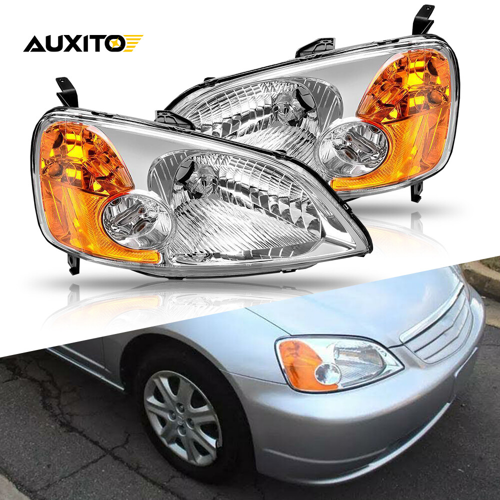 AUXITO For 2001 2002 2003 Honda Civic Headlights Assembly Amber Corner Lamps 12V
