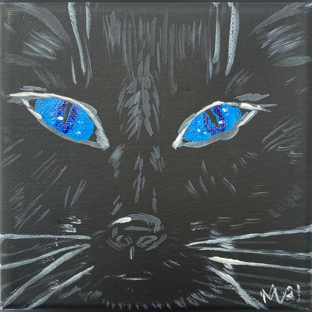 Cat Painting Pet Portrait ORIGINAL Canvas Artwork Animal Wall Art Black Cat Art