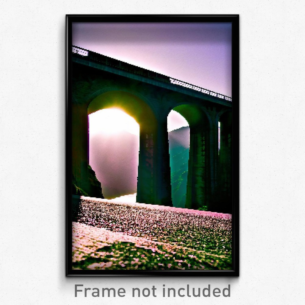 8 Bit Psychedelic Pixel Art Poster - Meager Viaduct Video Game Print