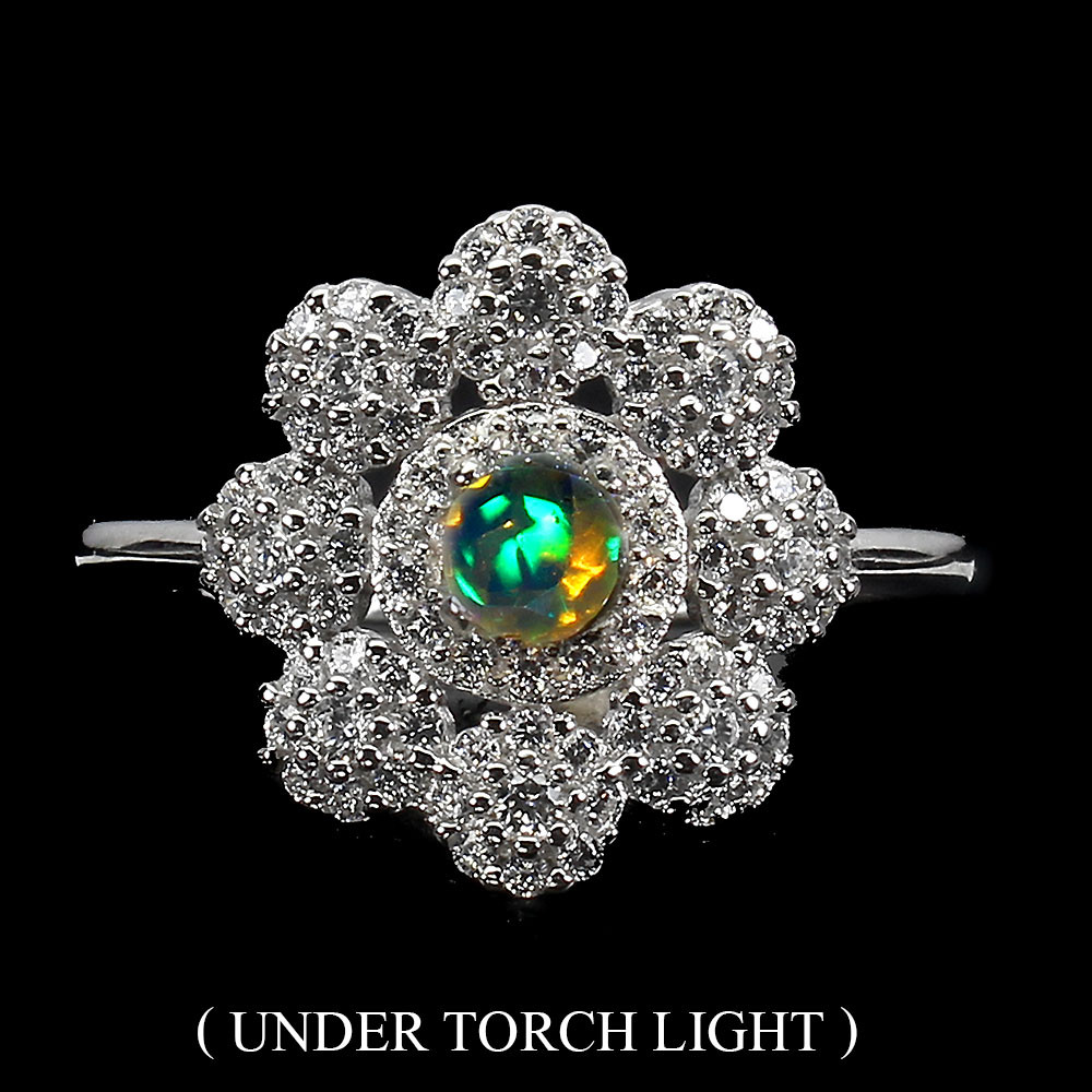 Valentine 925 Silver Ring with 4mm Natural Fire Opal Gemstone Size 7