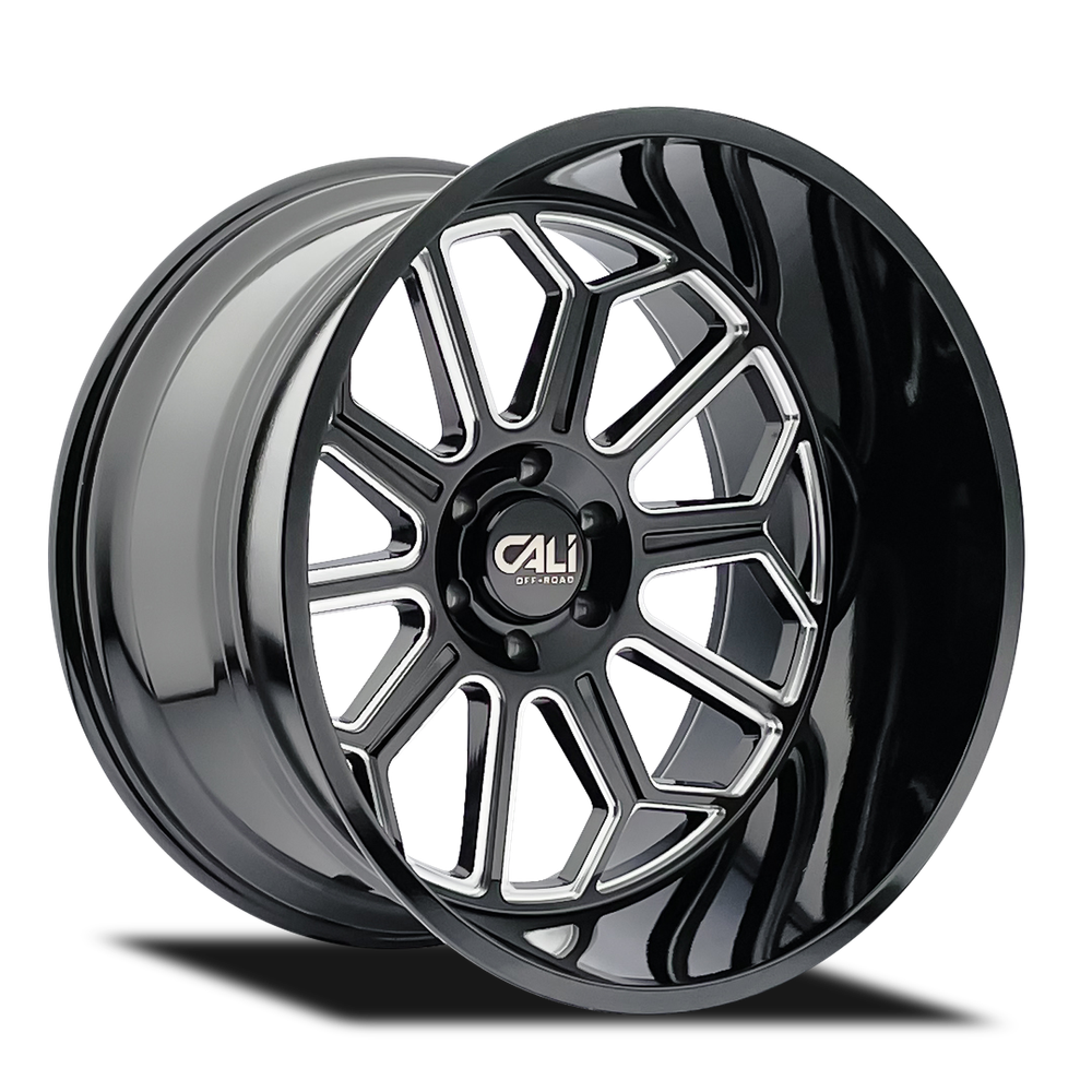 Set of 4 - CALI OFF-ROAD AUBURN 9117 GLOSS BLACK MILLED 24X14 8-180 -76MM