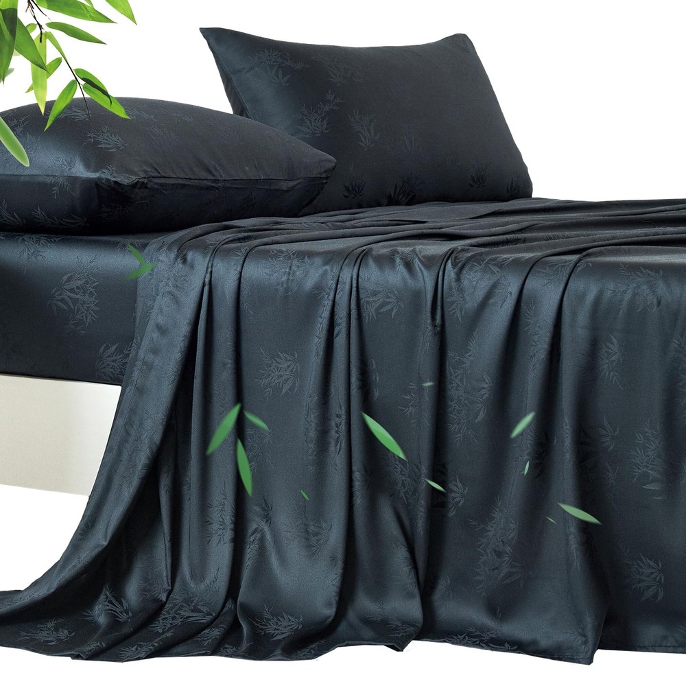 YIYEA 100% Organic Bamboo Viscose Queen Sheets Luxury 400T Soft Breathable Cooling