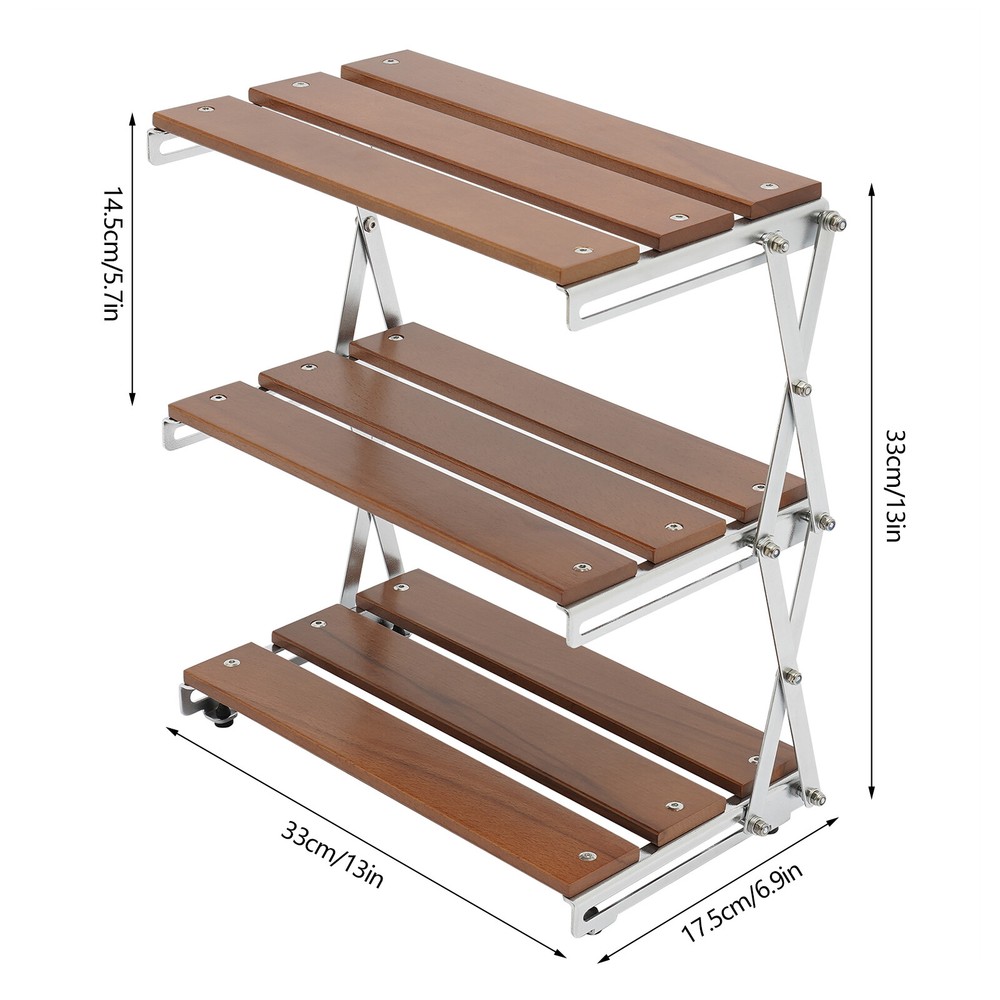 Camping Folding Storage Rack 3-Tier Natural Wood Desktop organizing Rack
