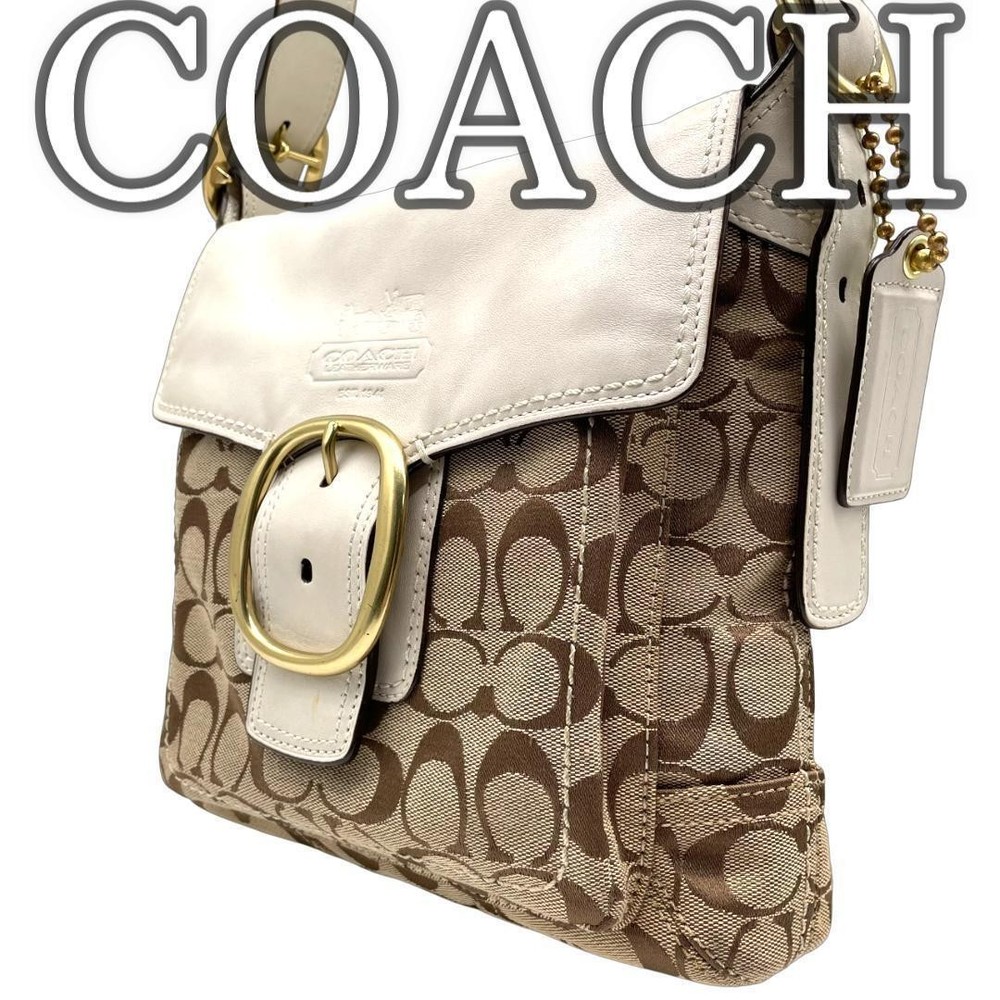 Coach Signature Beige & White One Shoulder Bag