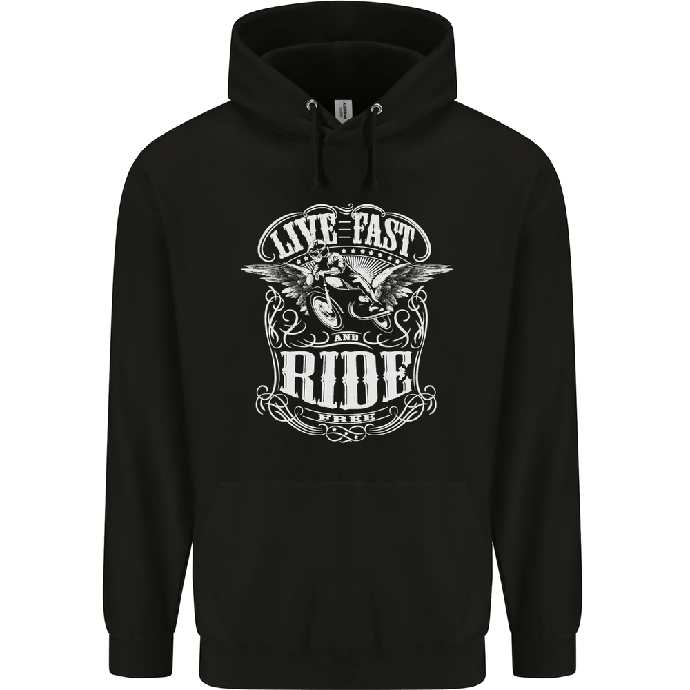 Live Fast Ride Motorbike Motorcycle Biker Mens 80% Cotton Hoodie