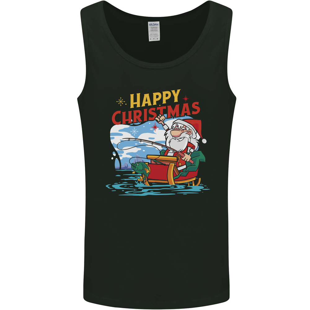 Santa claus Fishing Funny Christmas Mens Vest Tank Top