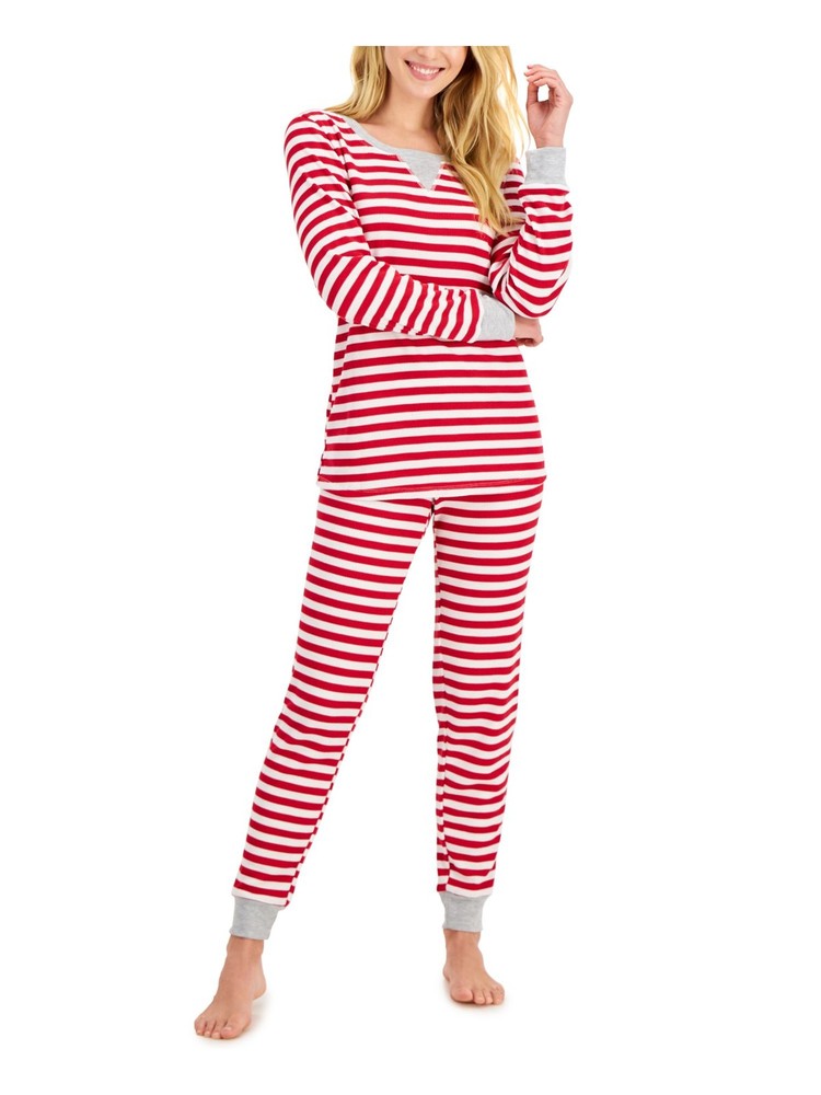 Women's White Ribbed Long Sleeve PJ Set with Cuffed Pants