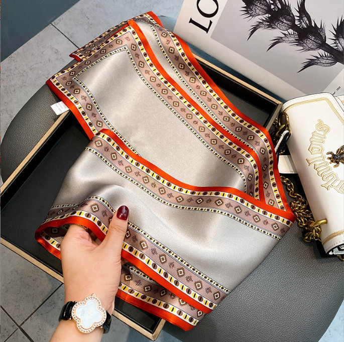 100% Mulberry Silk Scarf 150x15cm Double-Sided Printed for Women