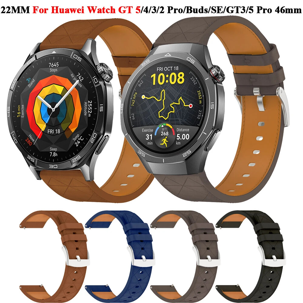 22mm Genuine Leather Replacement Band for Huawei Watch GT Series 4 5 3 2E SE Pro 46mm
