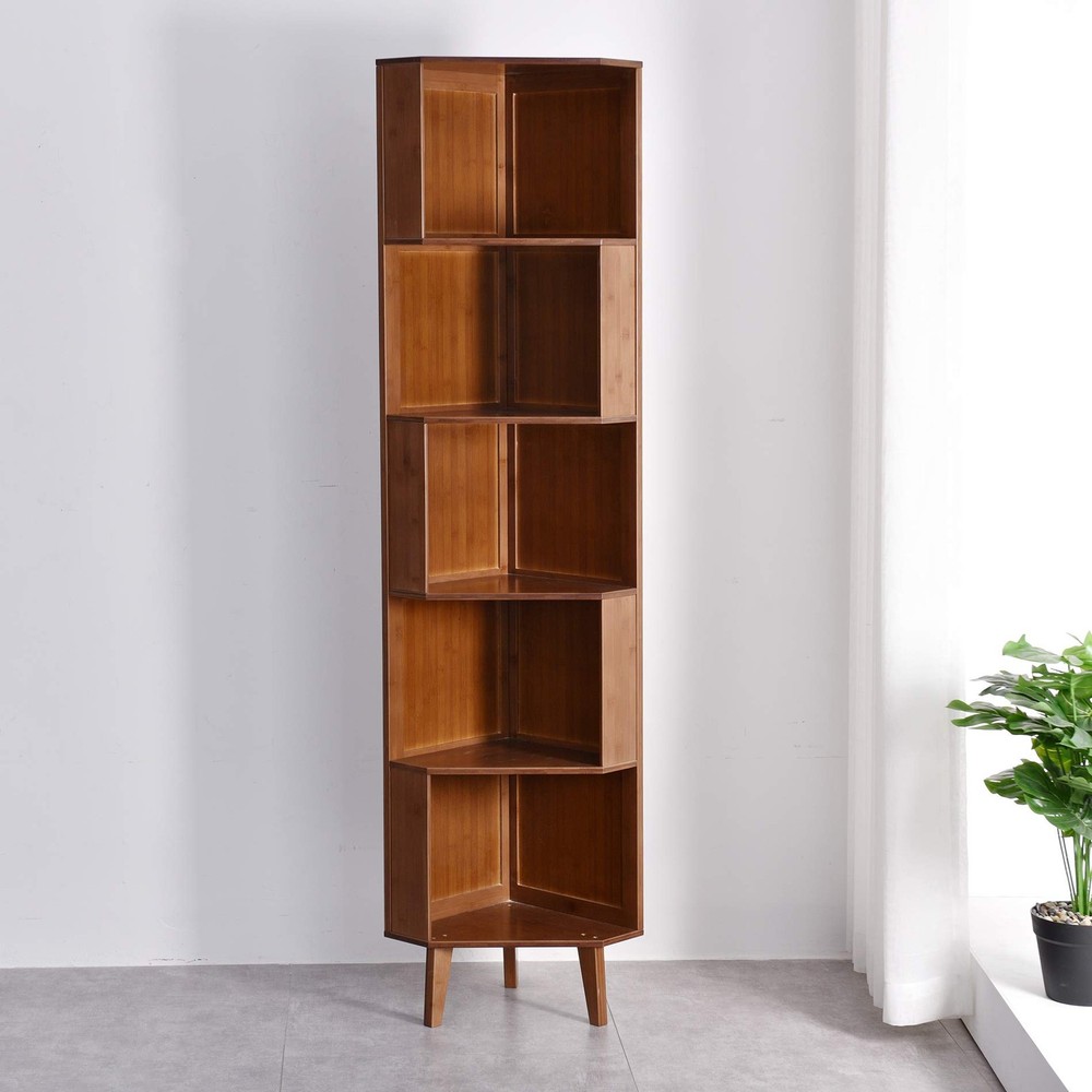 5-Tier Industrial Cube Shelf Corner Bookcase Tall Storage Display Unit