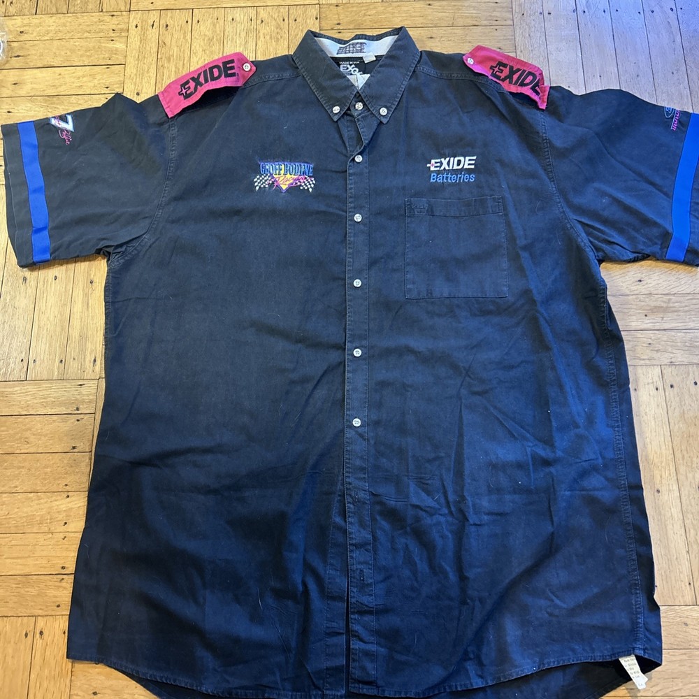 Vintage NASCAR Exide Batteries Racing Geoff Bodine Pit Crew Shirt Embroidered