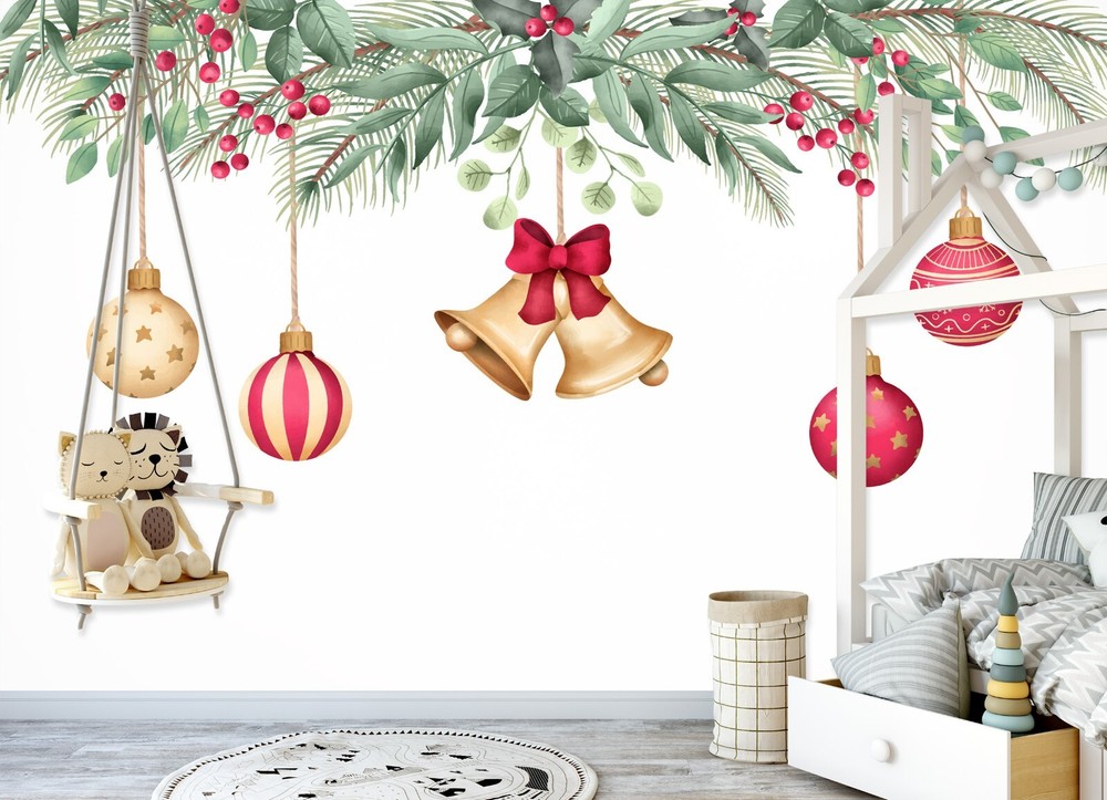 3D Christmas Bell Wallpaper ZHUA45548 Removable Self-Adhesive Wall Mural