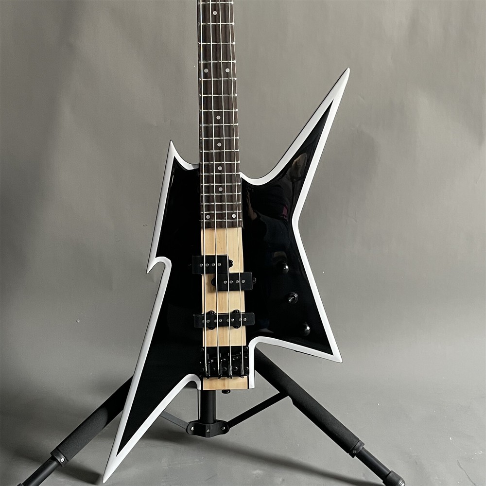 Special Shape Electric Bass Guitar Black Basswood Body Black Parts Maple Neck