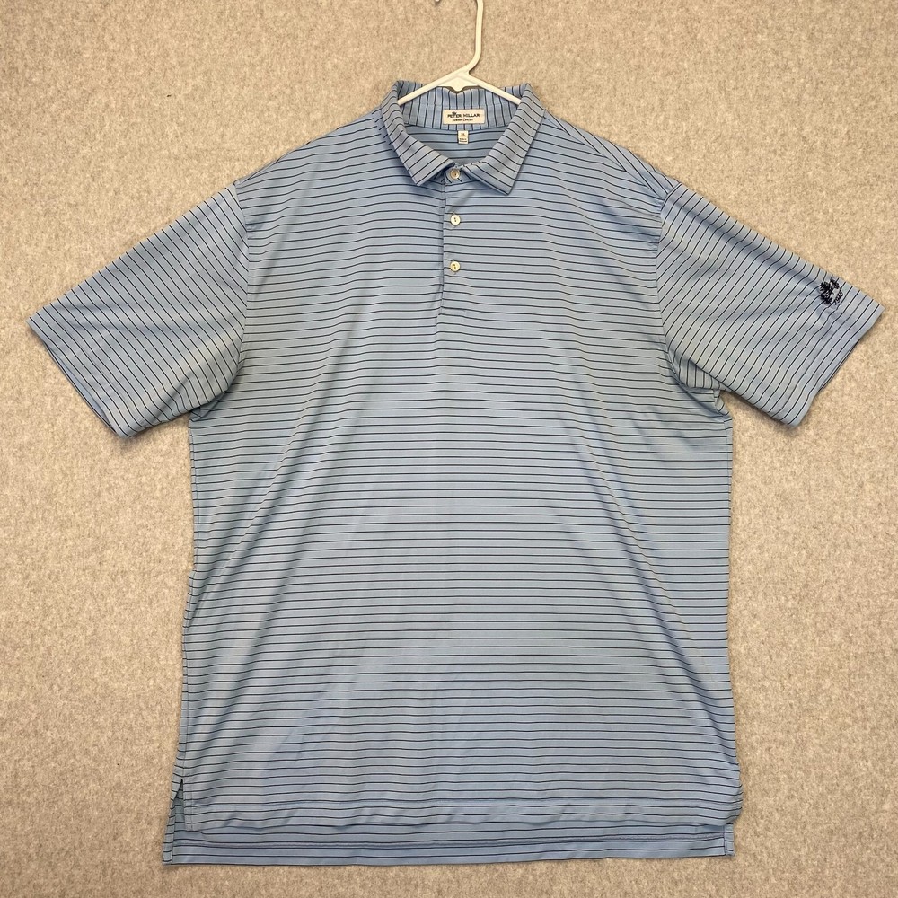 Peter Millar Shirt Adult XL Blue Black Stripe Short Sleeve Casual Polo Golf Mens