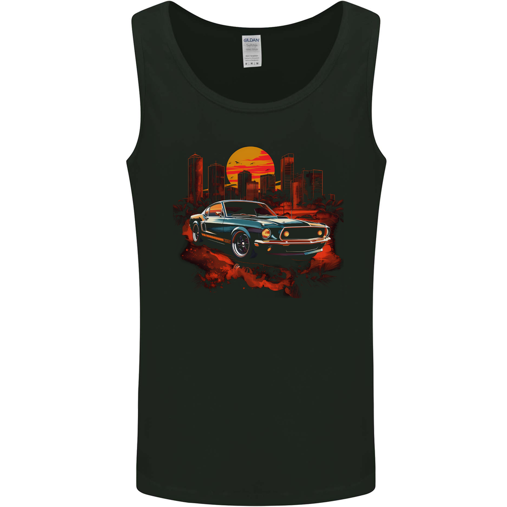 Muscle Car City Backdrop With City Landscape Mens Vest Tank Top