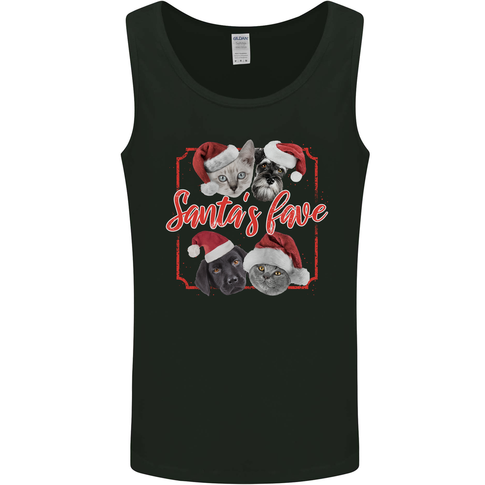 Santa's Fave Cats and Dogs Christmas Xmas Mens Vest Tank Top